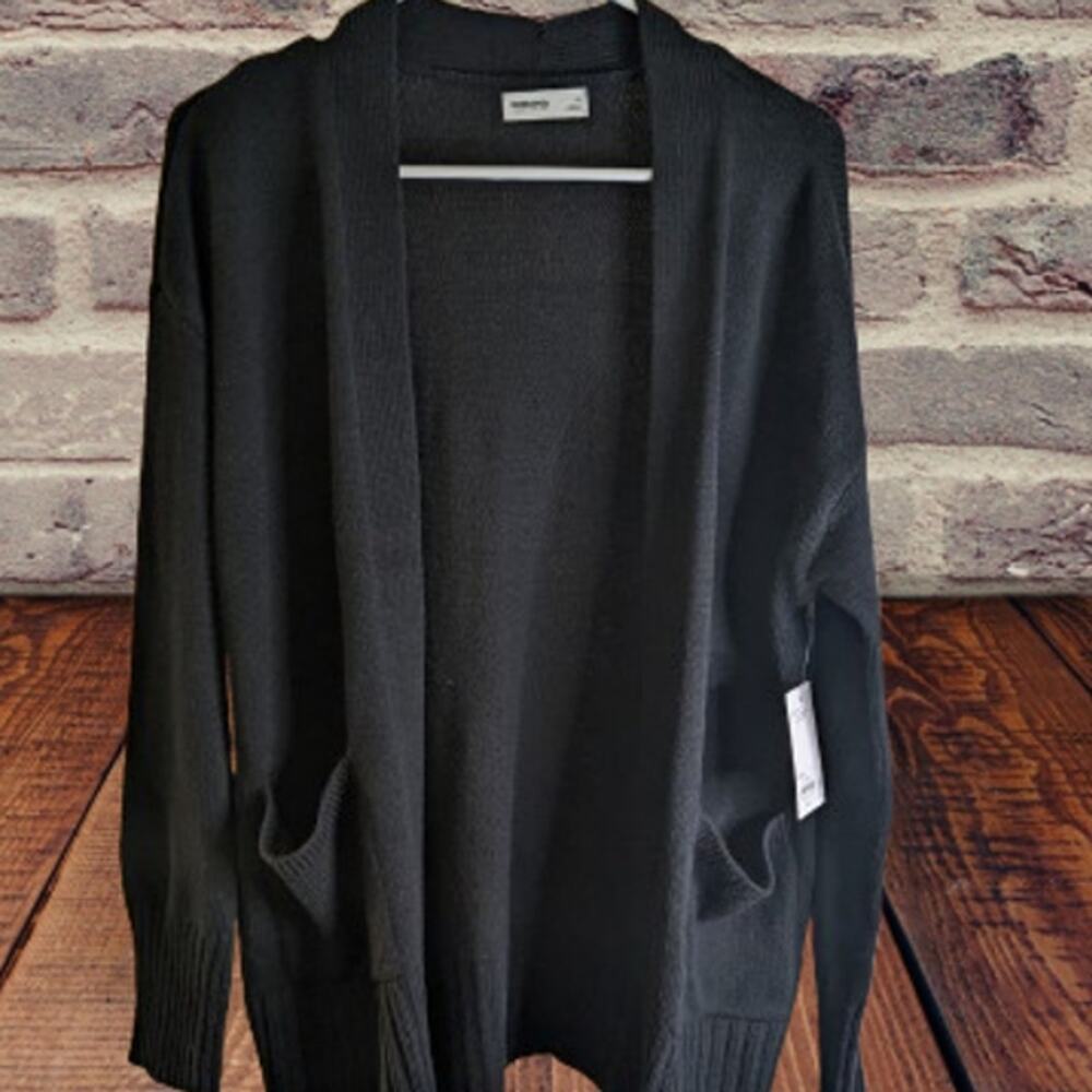 Sonoma medium NWT long sleeve oversized black openfront w/pockets womans sweater